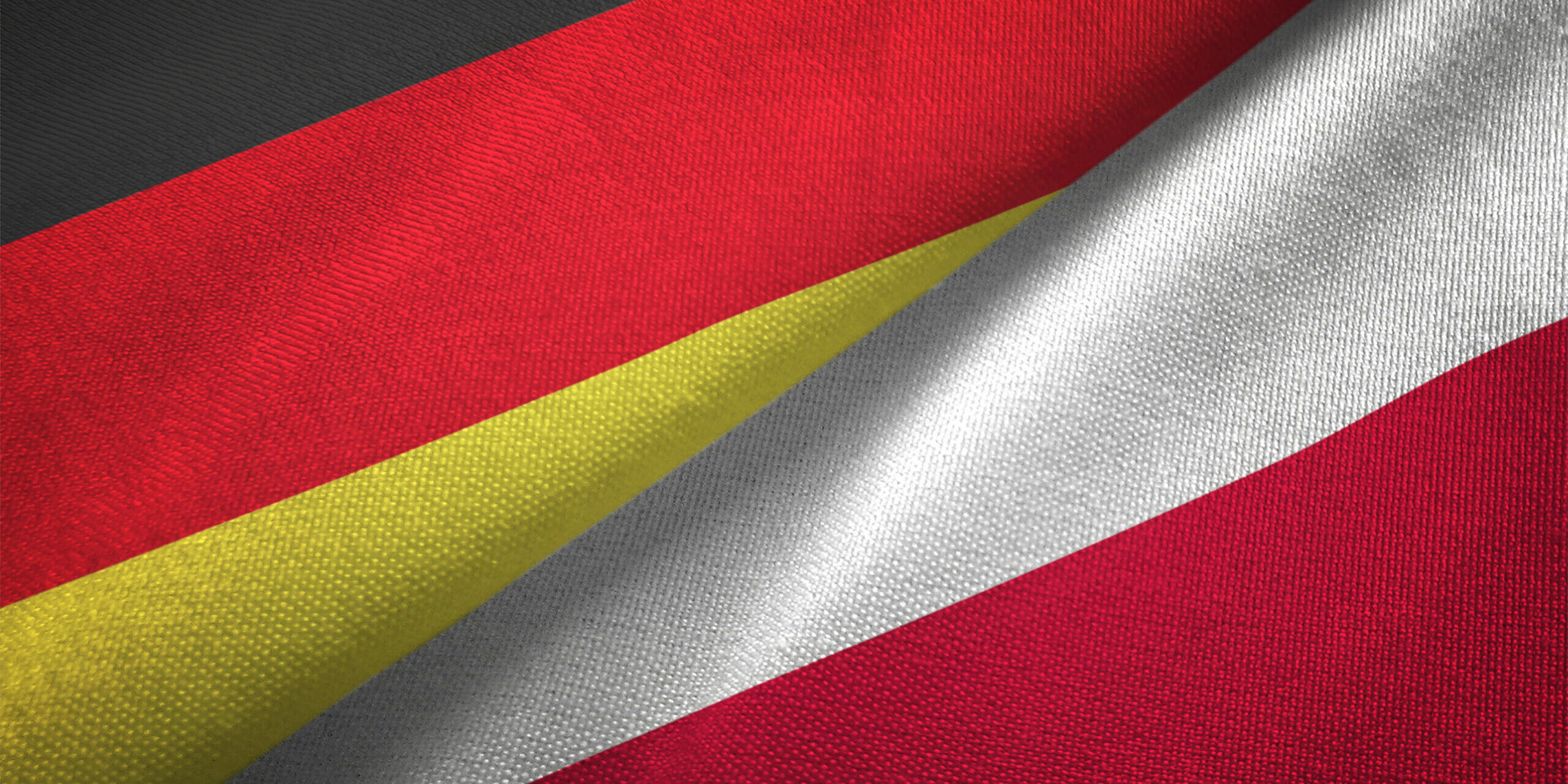 Poland and Germany two flags together realations textile cloth fabric texture